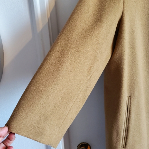 Harvé Bernard Wool Carmel Tan Trench Coat Button Down Slits On Sides Woman 14 - Picture 7 of 15